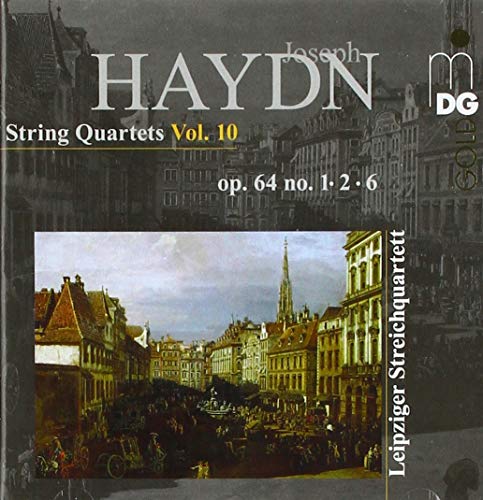 "CD cover with Haydn's name and a 18th-century cityscape image."