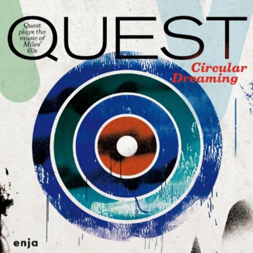 Album cover with abstract blue target design and 'Quest' title in large black font.