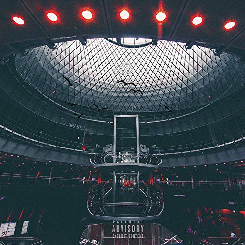 A vinyl record cover featuring a darkened, dimly lit, large, circular stadium with red lights.