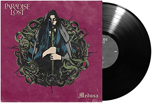 "Purple album cover with illustration of Medusa surrounded by snakes and the band name."