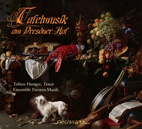 "CD cover featuring a still life painting with fruit, instruments, and a dog."