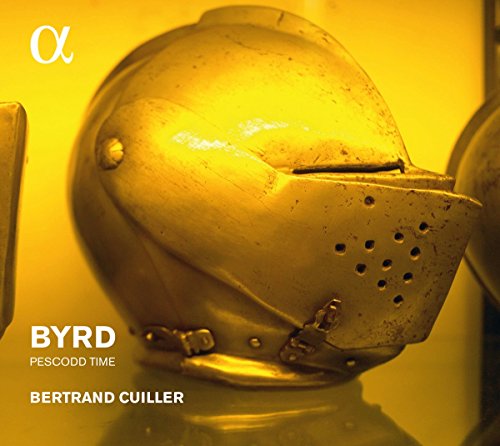 A golden helmet on a reflective surface, with white text "BYRD" and "BERTRAND CUILLER".