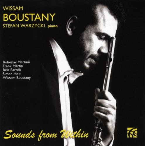 Man holding flute, black-and-white image, on a CD cover with yellow text.