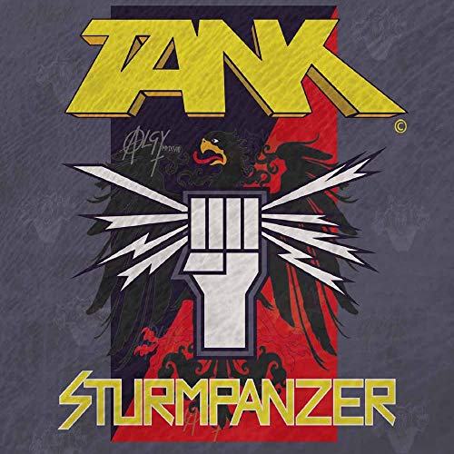 "Album cover featuring a white fist with wings and a black eagle, gray background."