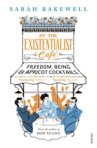 "Book cover with illustration of a café awning and three men seated inside."