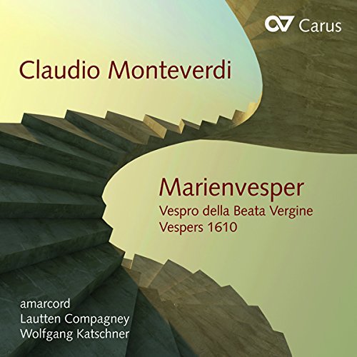 The image depicts a CD cover featuring a spiral staircase. The alt text is: "CD cover with spiral staircase design and red and white text."