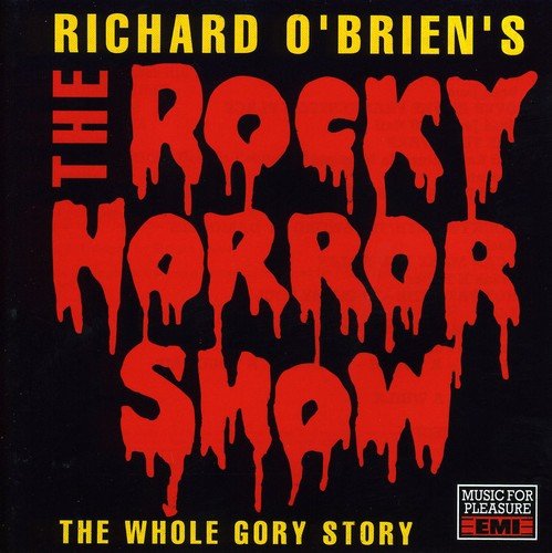 "Album cover for 'The Rocky Horror Show' with red dripping text on a black background."