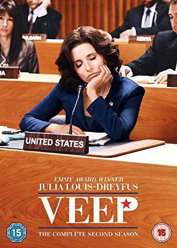 "Veep: Season 2 DVD cover featuring Julia Louis-Dreyfus at a conference table."