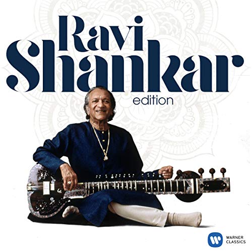 "CD cover featuring Ravi Shankar holding a sitar, wearing traditional Indian attire."
