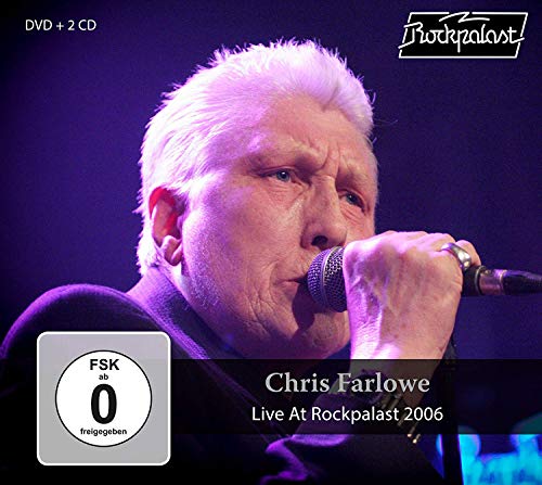 "Chris Farlowe singing into a microphone on a CD/DVD cover with dark background."
