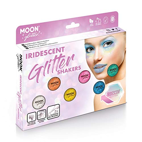 Iridescent Glitter Shakers by Moon Glitter - Boxset - Cosmetic Festival Makeup Glitter for Face, Body, Nails, Hair, Lips - 5g
