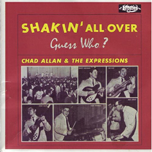 Red album cover with yellow text and black-and-white band photos inside a grid.