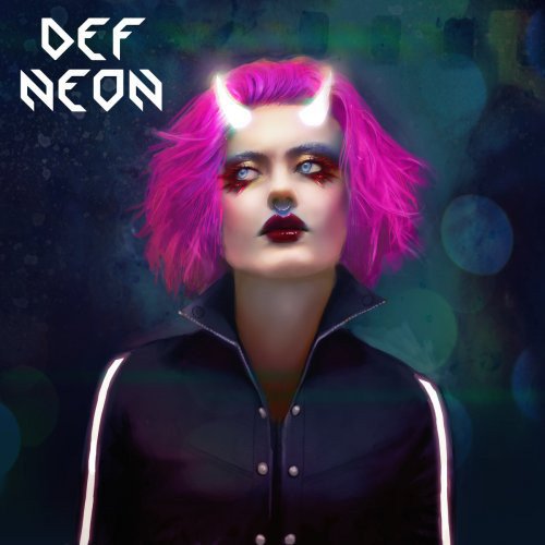A woman with pink hair and horns on an album cover.