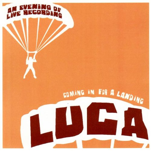 "Orange album cover with white silhouette of parachutist and red 'LUCA' text."