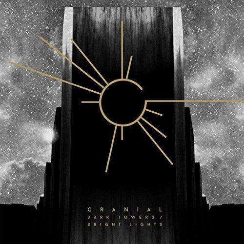 "Album cover featuring a black tower with a yellow sun, against a starry sky."