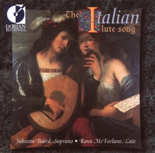 "CD cover with Renaissance-style painting of two women, one playing a lute."