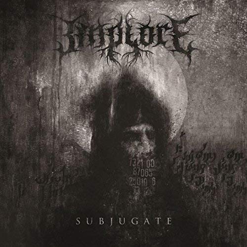 "Black and white album cover with hooded figure and gothic text."