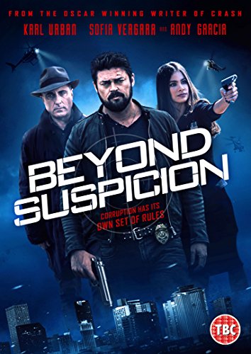 "BEYOND SUSPICION DVD cover featuring three actors with guns, against a cityscape."