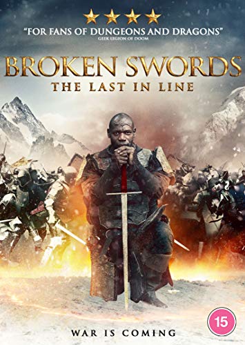 DVD cover for "Broken Swords: The Last in Line" showing a warrior with a sword.