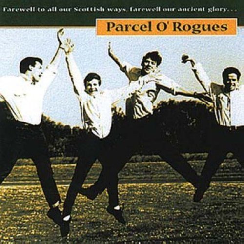 "CD cover featuring four men dancing in a field, with band name 'Parcel O'Rogues'."