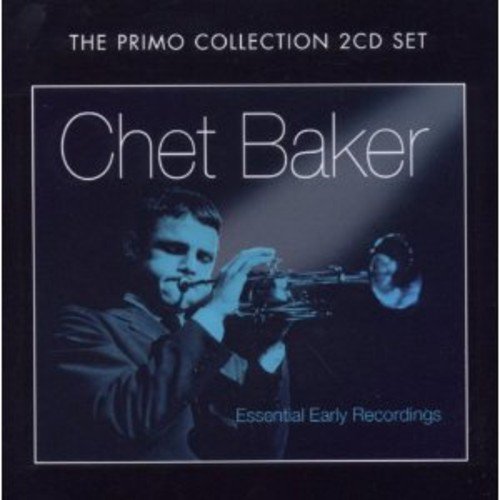 Chet Baker CD cover with a man playing trumpet, black background, white and teal text.
