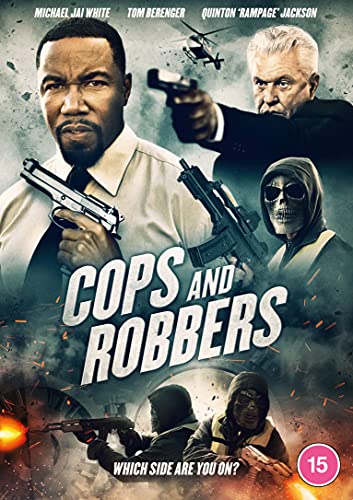 "Cops and Robbers" DVD cover featuring actors and masked figures with guns in an action scene.
