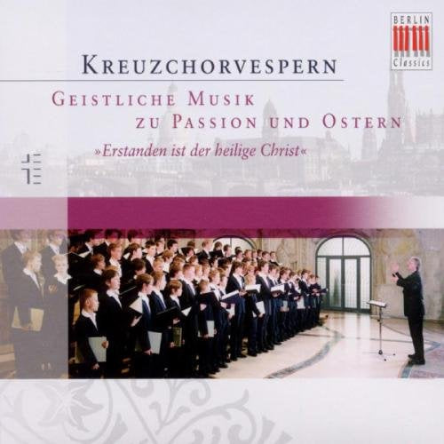 "CD cover with choir image and red and black text on white background."