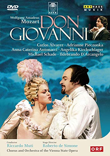 DVD cover for Mozart's "Don Giovanni" featuring a man and woman in 18th-century attire.