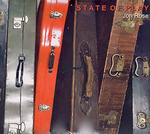 "CD cover with 'State of Play' text, featuring multiple violin cases of different colors."
