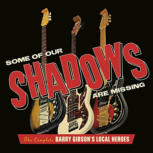 "Album cover featuring four electric guitars and bold red and white text on a black background."