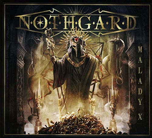 "Album cover art for Nothgard's 'Malady X' featuring a dark, ornate illustration."