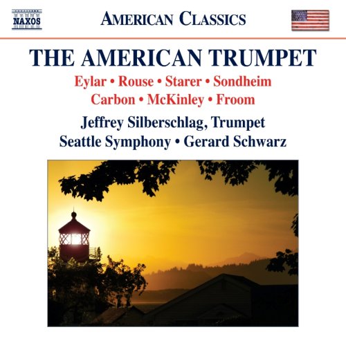 "CD cover with 'The American Trumpet' title, featuring a sunset landscape image."