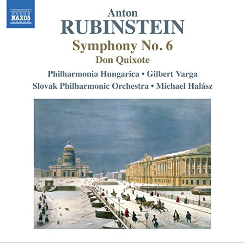 A CD cover featuring a snowy cityscape with people and buildings, titled "Anton Rubinstein Symphony No. 6".