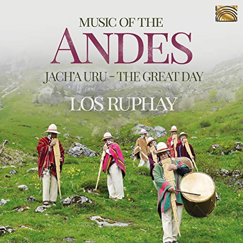 "CD cover with men in traditional Andean clothing playing instruments in a green hillside."
