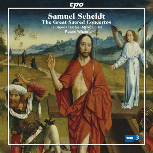 "CD cover featuring a painting of Jesus and an angel in a landscape."