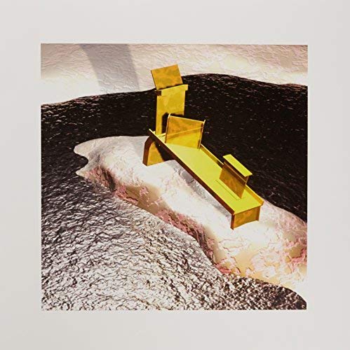 A vinyl record cover featuring a 3D gold sculpture on a textured surface.