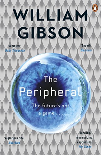 "Book cover of 'The Peripheral' by William Gibson, featuring a blue globe on diamond-patterned background."