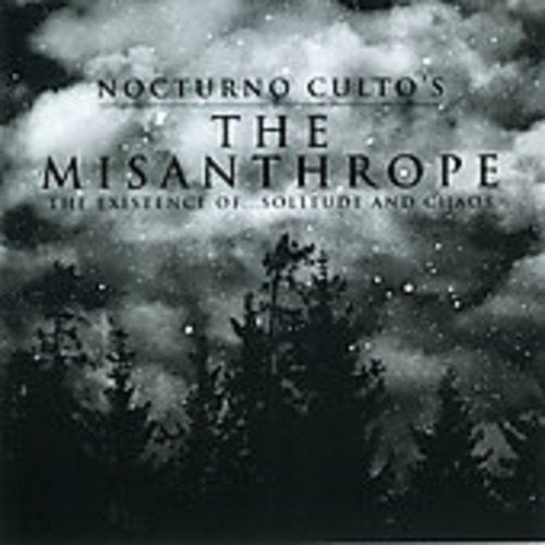 Dark, grainy album cover with trees and cloudy sky, featuring "The Misanthrope" title.