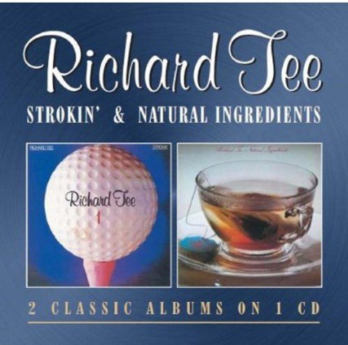 Album cover with golf ball and tea cup images on blue background.