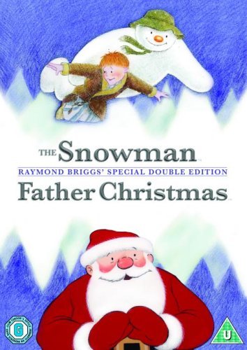 DVD cover featuring a boy hugging a snowman and a smiling Father Christmas.