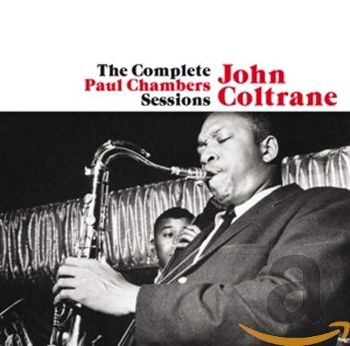 "CD cover with black-and-white photo of John Coltrane playing saxophone, another musician in background."