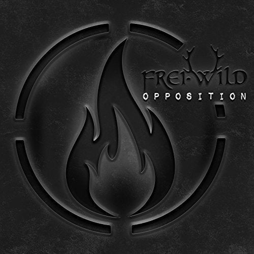 The alt text for the image is: "Black CD cover with embossed flame design and 'opposition' text."