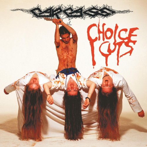 "Album cover featuring three men in white, one standing on the others' inverted bodies."
