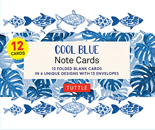 Cool Blue Note Cards - 12 Cards: In 6 Designs With 13 Envelopes (Card Sized 4 1/2 X 3 3/4 inch)