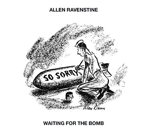 "Black and white vinyl album cover with cartoon man kneeling beside a bomb."