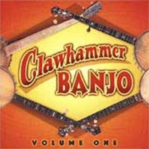 "CD cover with 'Clawhammer Banjo Volume One' text, banjos on orange background."