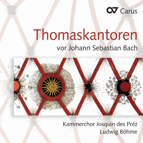 "CD cover with abstract red and black design, featuring 'Thomaskantoren' title and artist names."