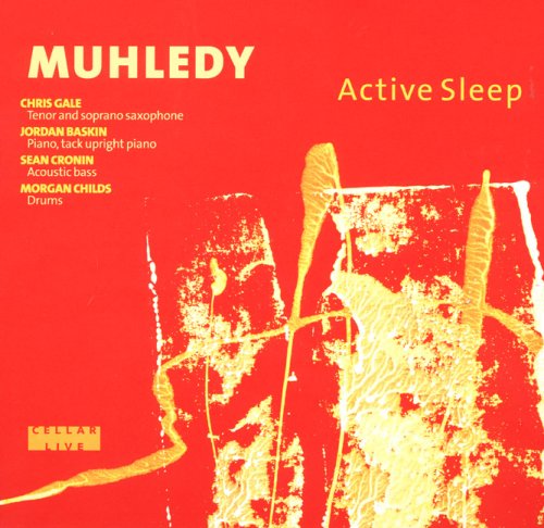 Red album cover with yellow abstract design and musician names listed on the left.