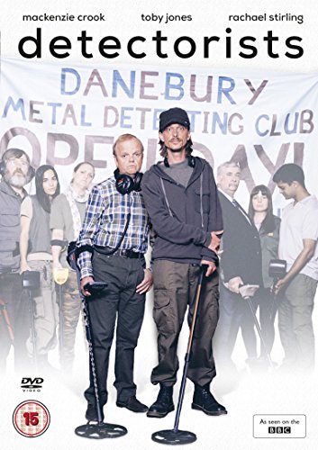 DVD cover for "Detectorists" showing two men with metal detectors in front of a group.