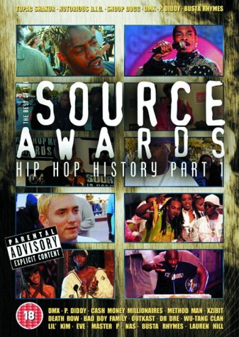 A DVD cover for "Source Awards: Hip Hop History Part 1" with various hip-hop artist images.